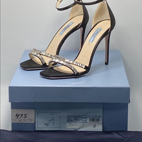 PRADA Crystal Embellished Satin Sandals - Picture 11 of 13